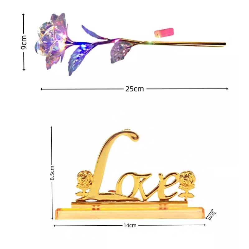 Rosa Led Lov Tornasol Regalo Mamá San Valentin Novia Caja