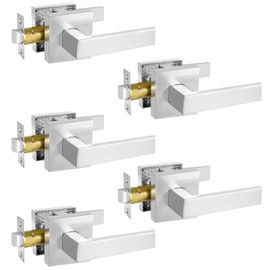 RAZCC Square Passage Door Lever, Heavy Duty Interior Door Handles for Hallway& Closet Non-Locking Door Knob in Satin Nickel Keyless Door Lockset for Right & Left Side Door, 5 Pack