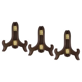 sourcing map 3pcs 4" Easel Plate Holder, Wooden Folding Display Stand Brown for Decorative Picture Frame