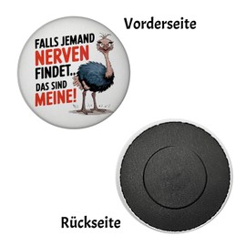Falls jemand Nerven findet DAS SIND Meine Magnet Funny Round Illustration of a Funny Bird Tousled Ostrich or Emu Design