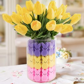 Easter Decor - 15 Artificial Tulips with 45 Bunnies Vase Filler