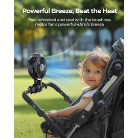 Koonie Portable Stroller Fan for Baby, Rechargeable Battery Operated, 3 Speeds, 360° Rotation, 25db Low Noise,Digital Display, Detachable Flexible Tripod Clip-on Car Seats, Tent, Crib, Treadmill