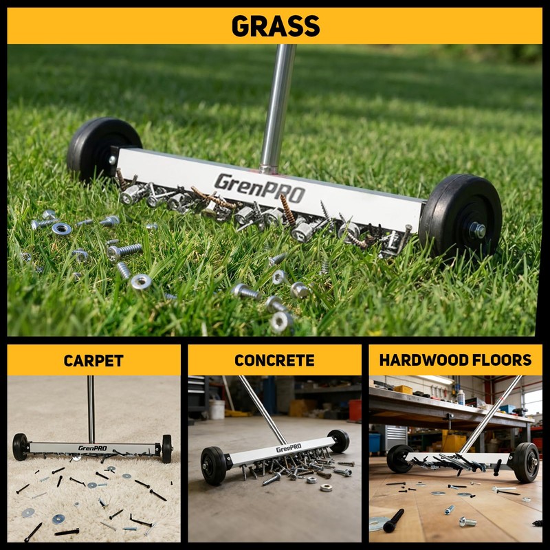 GRENPRO 17" Rolling Magnetic Sweeper with Wheels,8.8 Lbs Pull Force,Telescoping