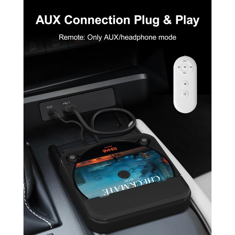ENVYCLOUD Portable Car CD Player with USB/AUX Port,External CD Player