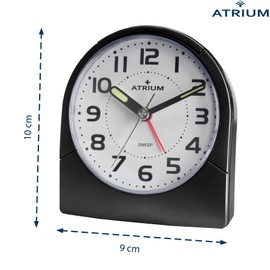 Atrium Klassischer Wecker Analog Quarz ohne Ticken mit Licht und Snooze Leuchtzeiger schwarz A218-7