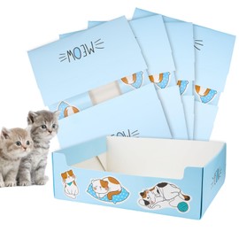 5pcs Single Use Cat Litter Box, 14.76x11.61in Double Layer Waterproof Portable Cat Litter Tray Foldable Box Paper Cat Litter Box for Cats Small Pets Indoor & Outdoor (Blue)