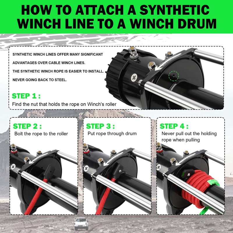 STEGODON Winch Rope 1/4in X 50ft Synthetic Winch Rope Kit,10000LBS