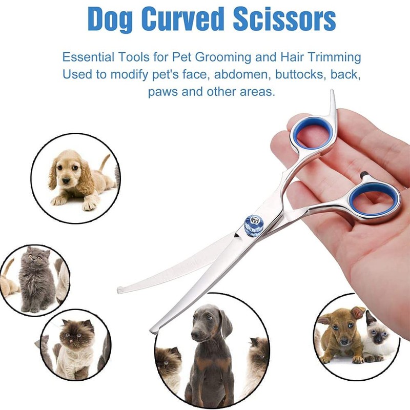 Curved Dog Grooming Scissors with Safety Round Tips, Light Weight