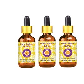 Deve Herbes Pure Cashew Nut Oil (Anacardium occidentale) with Glass Dropper (Pack Of Three)100ml X 3 (10 oz)