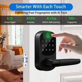 Keyless Entry Smart Door Lock,Digital Electronic Lock with Keypad Code,Fingerprint Door Locks for Front Door, Electric Door Knob via App Control, Handle Lock for Exterior,Interior,Entry,Bedroom Doors