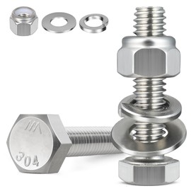 BNUOK (4 Sets) 3/8-16 x 3 Hex Head Screw Bolt,Lock Nuts,Flat & Lock Washers Kits,304 Stainless Steel 18-8,Fully Threaded