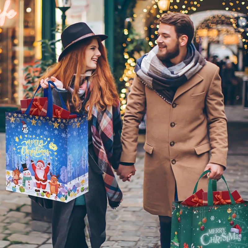 AhfuLife 12PCS Extra Large Christmas Gift Bags, 15''x13.7''x5.9'', Christmas Tote