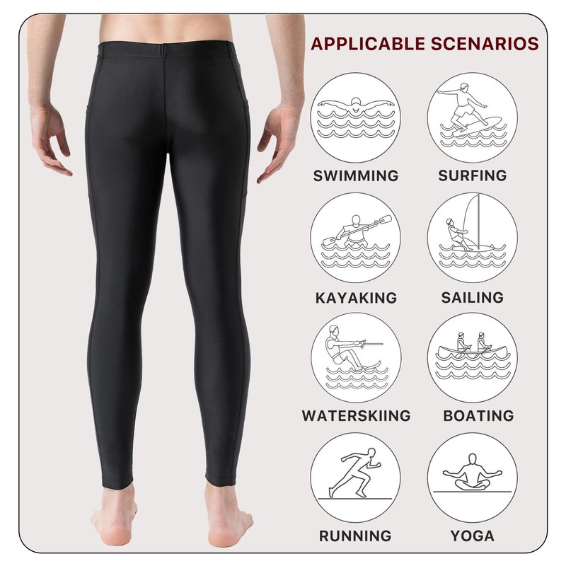 Lemorecn UPF 50+ Men's Surfing Leggings Sun Protection Swimming Pants(CA6011black-M)