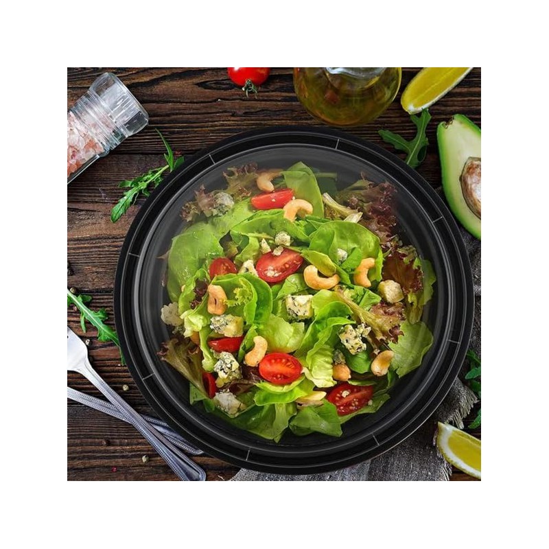 VeZee 48oz Disposable Black Meal Prep/Bento Box with Clear Dome
