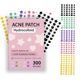 Parches Hidrocoloides para Acné Estrellas - 300 PCS，Parches Absorbentes Invisibles, Reparación Rápida de Espinillas, Impermeables，Formas Adhesivas para Piel Sensible y Todo Tipo de Piel