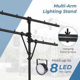 Tangkula Audio Mobile DJ Light Stand, LED Light Stand w/ Multi Arm, Height Adjustment, Heavy Duty Base, T Bar Portable Tripod for Stage Presentations, Concerts, Theaters, Wedding & Parties (73”-138”)