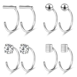AoedeJ Sterling Silver Half Hoop Earrings Tiny Huggie Hoop Cartilage Earrings Small Comfy Half Hoop Earrings for Women (Style 1)