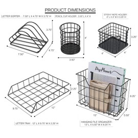 Sorbus Desk Organizer Set, 5-Piece Desk Accessories Set Includes Pencil Cup Holder, Letter Sorter, Letter Tray, Hanging File Organizer, and Sticky Note holder for Home or Office (Black)