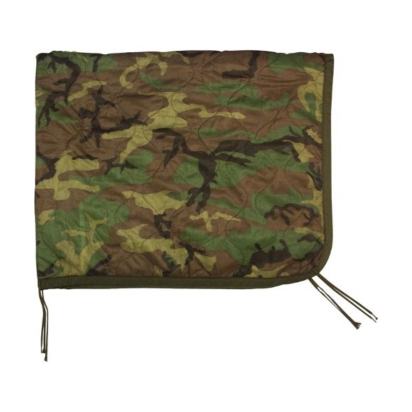Military GI Style Rip-Stop Poncho Liner (62" x 82") - Woodland Camouflage