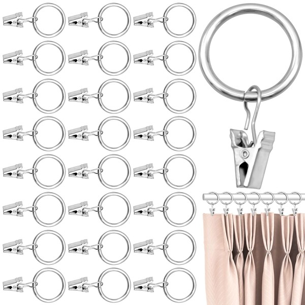 Cisolen 40 pieces curtain ring with clips, curtain rings, stainless