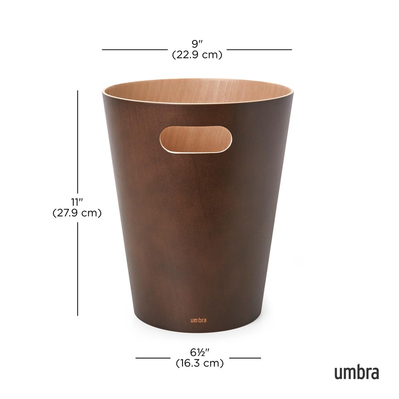umbra Wooden Round Trash Can, No Lid, Pail, Trash Can,
