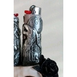 BIC Moon Hound and Wolf Metal Lighter Case Cover Sleeve Fits Standard Bic Lighter