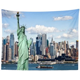 CORFOTO Fabric 8x6ft Statue of Liberty Backdrop Theme Photography America New York City Building Patriotic Background for Independence Day Anniversary Kids Adults Photo Booth Banner Room Decor