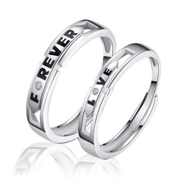 Couples Rings Set Matching Promise Rings Adjustable Wedding Trendy Titanium Stainless Steel Rings for Couples Valentines Day Jewelry (love forever)