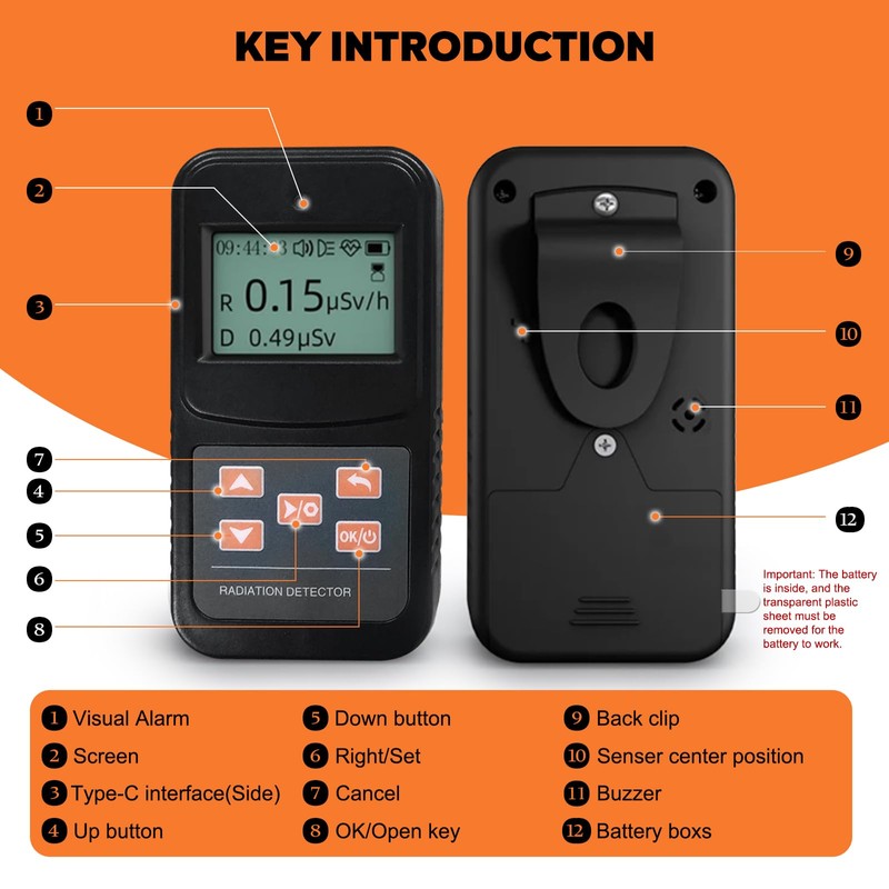 Memows Geiger Counter Radioactivity Meter Nuclear Radiation Detector Portable Radioactivity