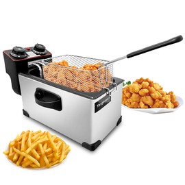 Deep Fryer with Basket, Yangbowan 3L 1300W Small Deep Fryers for Home Use,Fryer Pot with Temperature Control, Timer Control,View Window Lid,Stainless Steel Body Electric Deep Fryer Pot for Restaurant