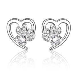 Silver Stud Earrings for Women,Cute Dog Cat Paw Earrings for Girls丨S925 Sterling Silver Stud Lovely Cubic Zirconia Earrings,Christmas Birthday Gift for Girls