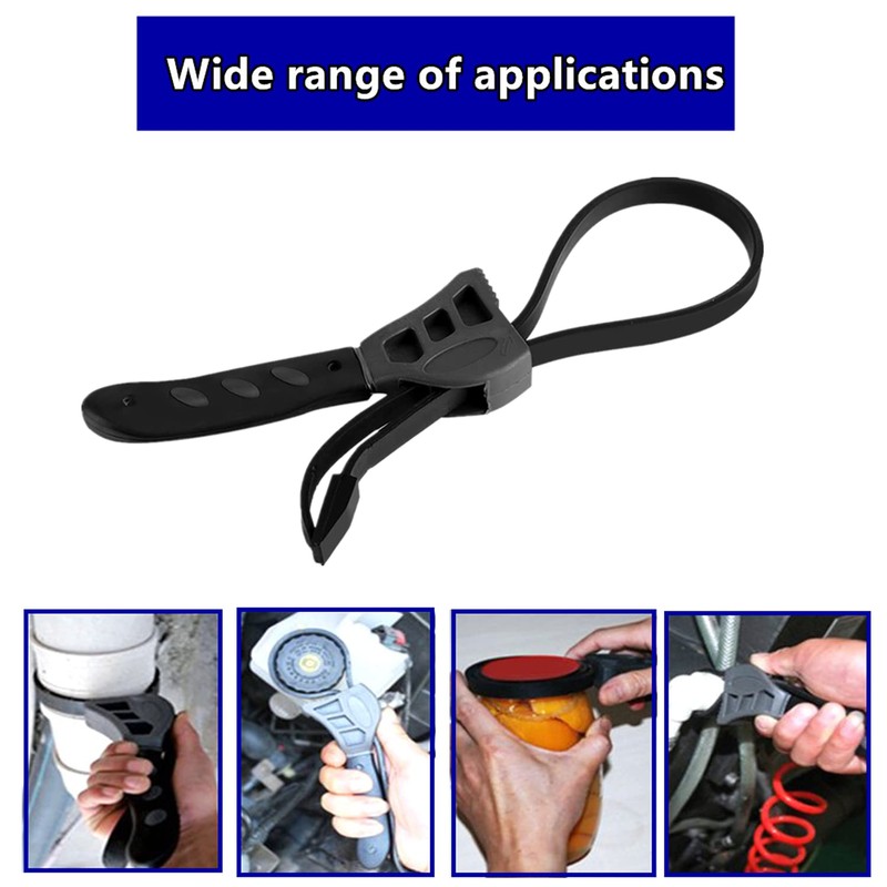 Strap Wrench, 500mm Rubber Strap Wrench, Universal Black Wrench Adjustable