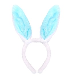 Mangoit Easter Bunny Ears Headband Cute Bunny Headband for Women Rabbit Ears Headbands (blue ear+white headband)
