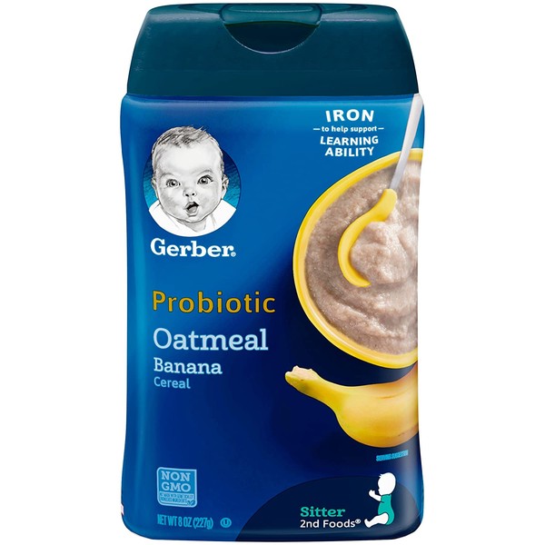 Gerber Baby Cereal Probiotic Oatmeal & Banana Baby Cereal 8 Ounces (Pack of 6)