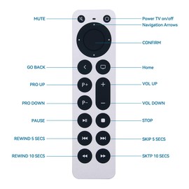 Replacement Remote Control for Apple TV 4K (1st-4th Gen) and HD Models A2169, A1842, A1625, A1427, A1469, A1378, A1218 – Features Power and TV Control Functions