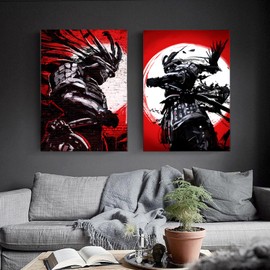 KAIDAARTLH Japanese Samurai Canvas Pictures, Japanese Bushido Poster Set, for Living Room, Bedroom Decor, Frameless (W 2 x 30 x 40 cm)