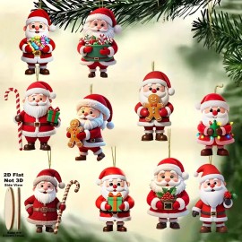10-Piece Flat Wooden Santa Christmas Ornaments for Tree Decorating – Festive Printed Holiday Characters