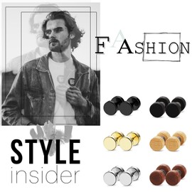 6 Pairs 8MM Mens Stainless Steel Wood Screw Stud Earrings Set,Cupimatch Ear Piercing Plugs Tunnel Earrings