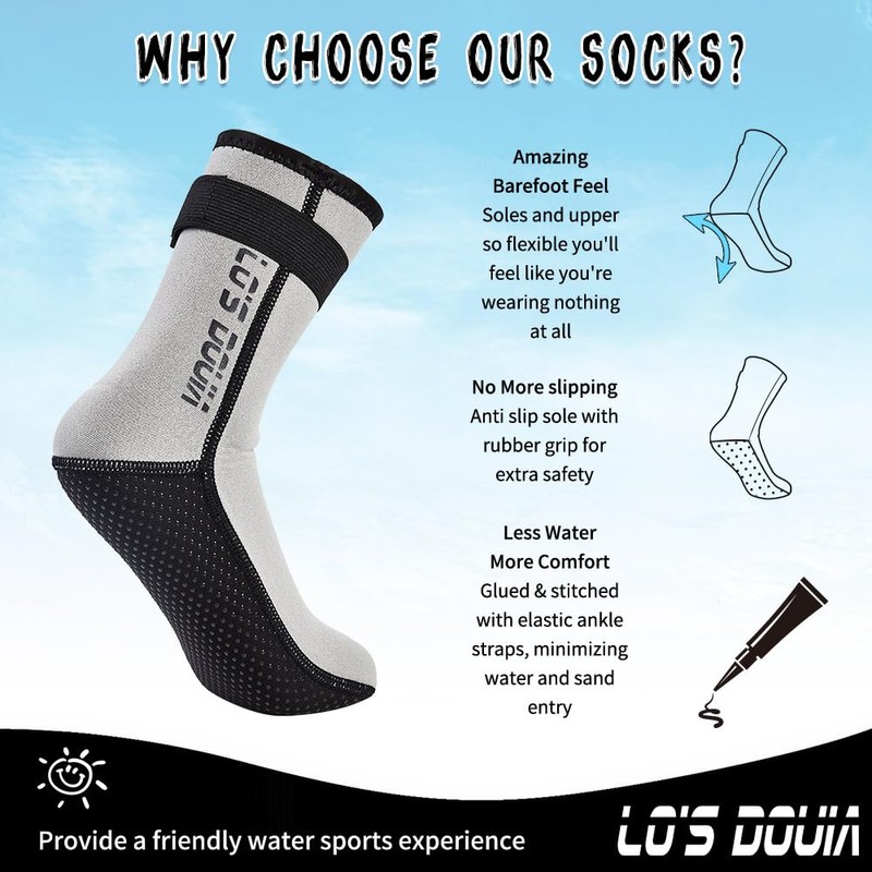 Lo's Douia Neoprene Socks 3mm Diving Socks Wetsuit Socks Thermal
