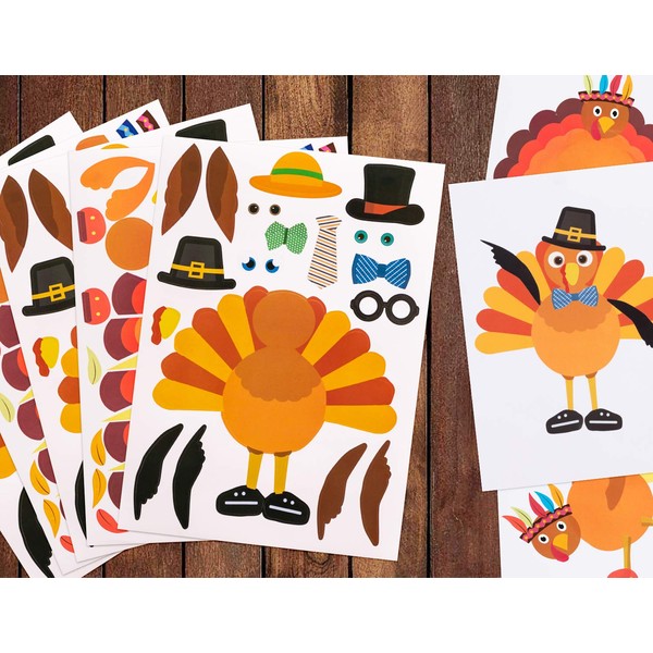 Make-A-Turkey Stickers Thanksgiving Party Games/Favors/Supplies - Set Of 20