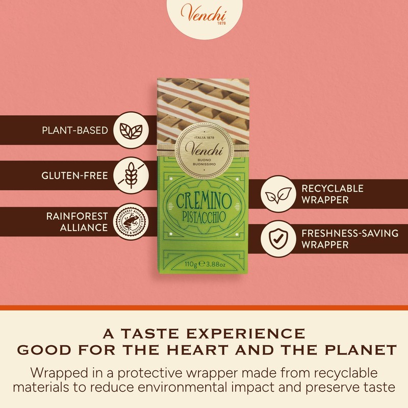 Venchi - Pistachio Cremino Chocolate Bar with Gianduja, 3.88oz -