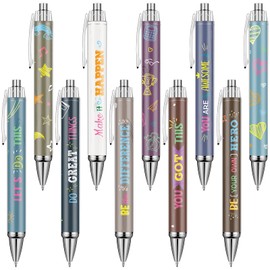 10 Pcs Inspirational Ballpoint Pens Motivational Quote Pens Retractable Funny Pens Black Ink Pen Set with Stylus Tip Colorful Metal Encouraging Writing Pen for Office, 10 Styles (Lovely Style)