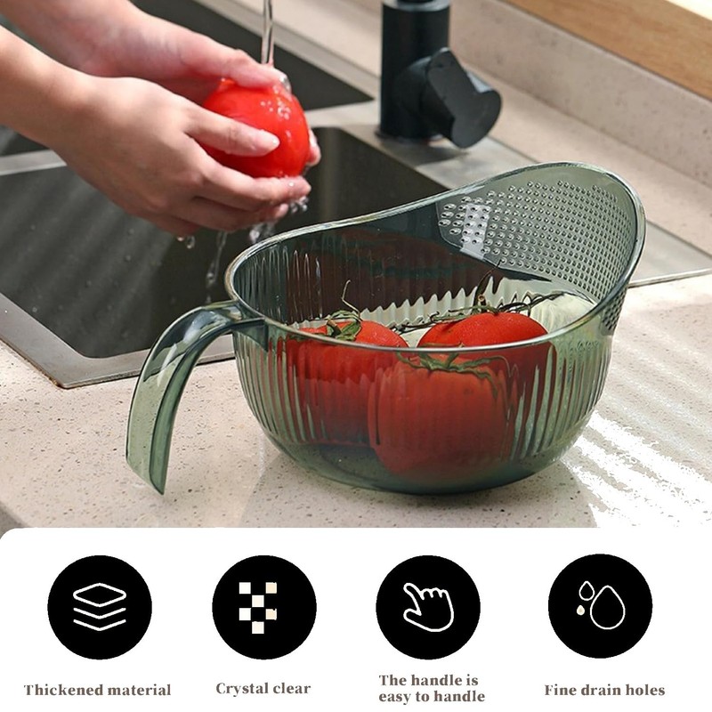 Rice Washing Bowl with Drain Holes - Large Capacity Strainer