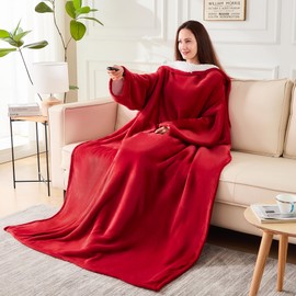 NORD ECO Wearable Blanket with Sleeves, Cozy Wearable Blanket with Arms and Pockets for Women Men, Warm TV Wrap Throw Blanket Robe as Gifts for Mom Wife, Wine