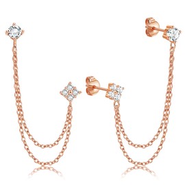 KRFY Chain Stud Earrings S925 Sterling Silver for Women Girls 18K Gold Plated Minimalist Climber Crawler Tassel Chain Dangle Drop Earring Studs Piercing with Sparkling Crystal CZ for Sensitive Ears