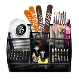 CGBE Nail Drill Bit Holder, 60 Holes Drill Bit Holder for Nails, Mesh Metal Nail Tools Organizer Display Stand Case, Professional Nail Desk Organizer for Nail Tech - Black (Not Included Nail Drill)