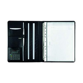 Alassio Cremona 30058-1 A4 Genuine Leather Ring Binder with Pocket Calculator Black