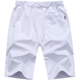 QPNGRP Mens Shorts Casual Drawstring Zipper Pockets Elastic Waist White 34