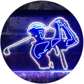 Golf Club Lover Golfer Gift Illuminated Dual Colour LED Bar Light Neon Light Advertising Neon Sign White & Blue 300 x 210 mm st6s32-i0802-wb