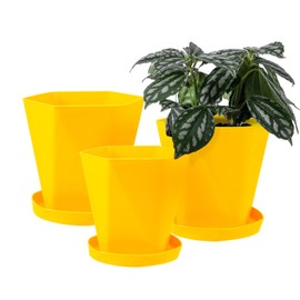 SE SUN-E Cute Plant Pots Planters for Indoor Plants Planter Pots 7.6/6.5/5.1 Inch Set of 3 Outdoor Plant Pots with Drainage Holes and Saucers Flower Pots Outdoor Clearance (Earthen Yellow)